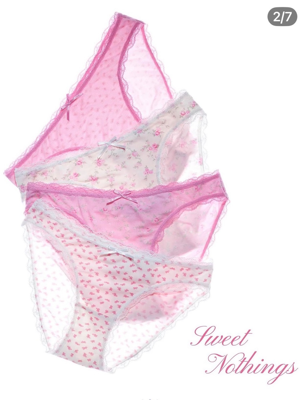 LoveShackFancy Tickled Pink Bikini Panty Set of 4 Size XS $115